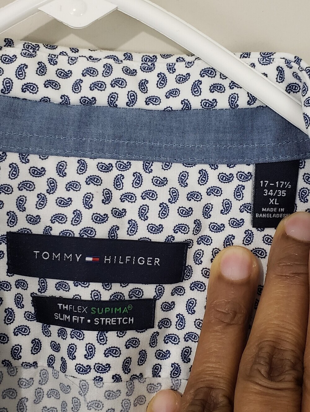 Tommy Hilfiger TH Flex Slim Fit Micro Paisley Mens Dress Shirt Size XL - Picture 9 of 10